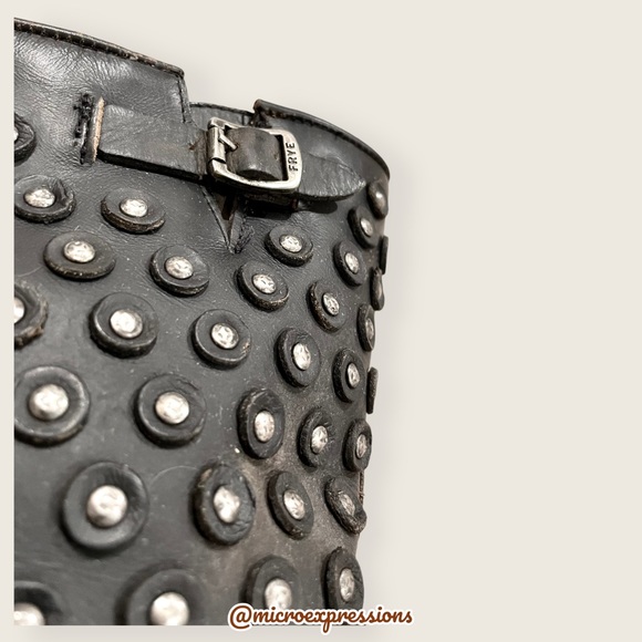 $389 Frye Jenna Studded Disc Vintage Distressed Black Leather Combat Short Boot - Picture 12 of 16
